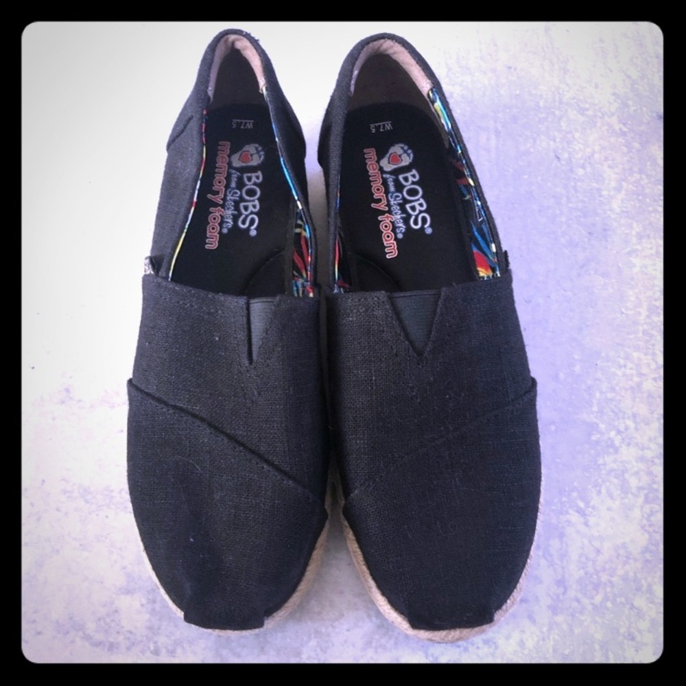 Bobs Black Canvas Espadrille Memory Foam Shoes 7.5